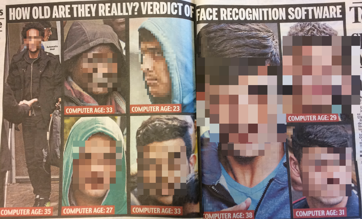 How Thursday's Daily Mail presented its findings on the ages of these child refugees using Microsoft's How Old Do I Look? software