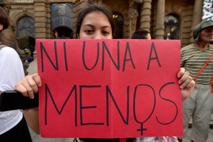 Women take part in a protest in Sao Paulo, Brazil - where protesters held a one-hour 'women's strike'- on October 19, 2016.