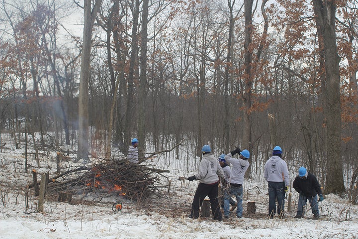 Opportunity Youth Service Initiative AmeriCorps members with Operation Fresh Start in Wisconsin perform a forest thinning project.