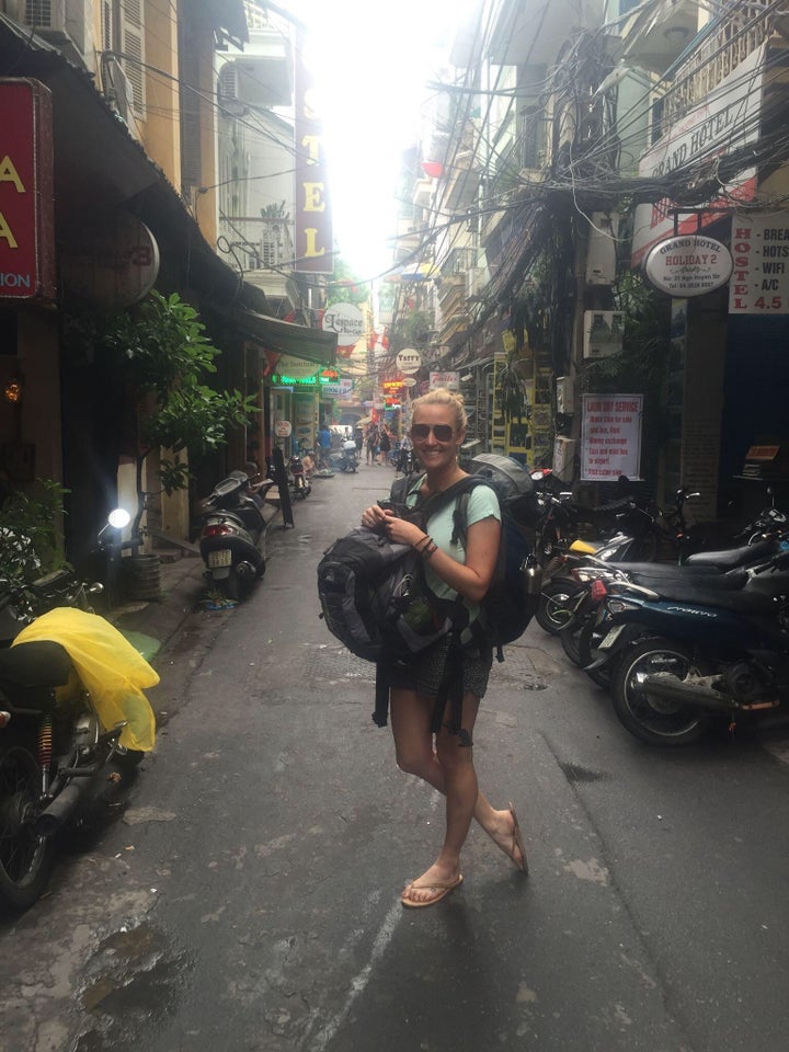 A backpack on the front and back may not be the best idea