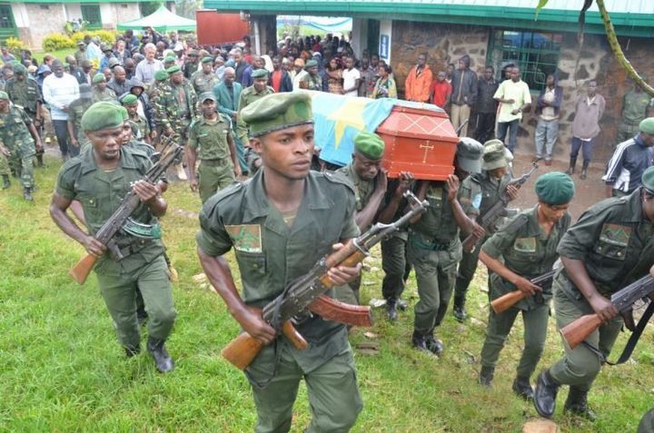 Wildlife rangers hold a funeral for a guard killed in Kahuzi Biega National Park in the Congo.