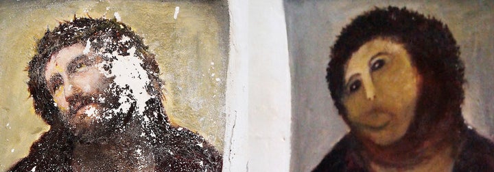 Ecco Homo before and after it was restored.