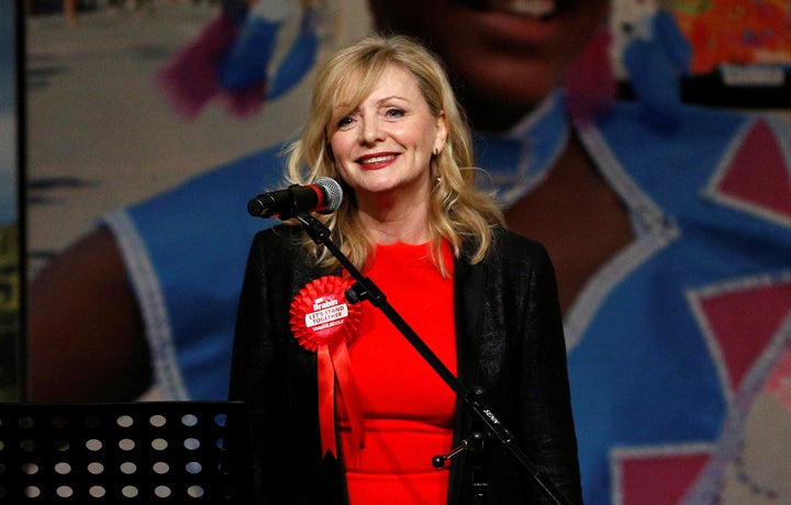 Tracy Brabin gives a speech after winning the by-election in Batley and Spen, the former constituency of Labour MP Jo Cox