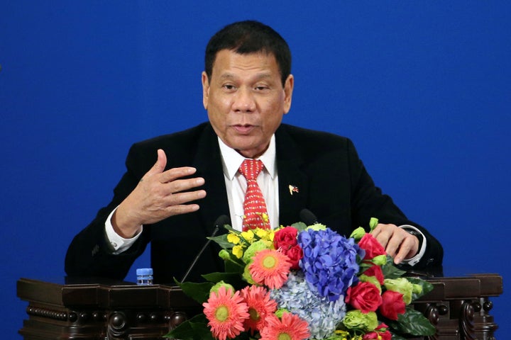 Philippines President Rodrigo Duterte makes a speech during the Philippines - China Trade and Investment Forum at the Great H