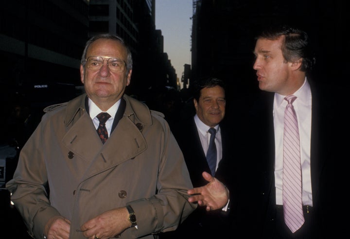 (L-R) Lee Iacocca, Bill Fugazy and Donald Trump attend Steinbrenner Wedding Ceremony on November 7, 1987 at St. Patrick's Cathedral in New York City. (Photo by Ron Galella, Ltd./WireImage)