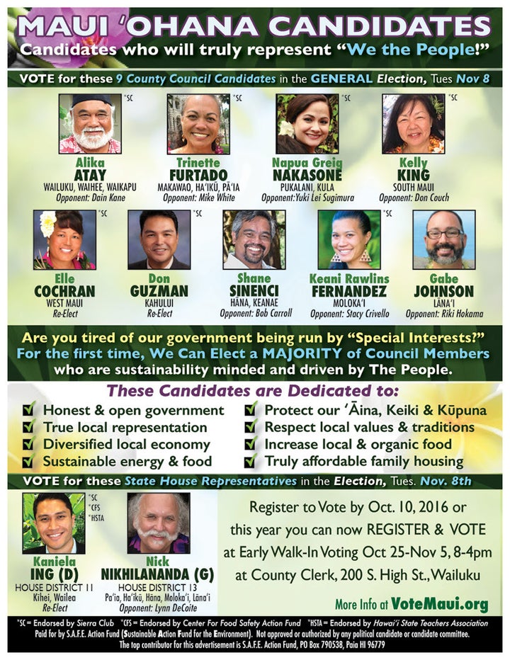 The Maui Ohana Candidate slate for County Council