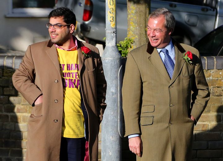 Nigel Farage with Raheem Kassam during the 20105 general election