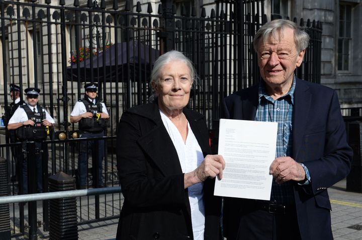 Lord Alf Dubs, pictured with Vanessa Redgrave, delivers a letter to 10 Downing Street calling for an amnesty to allow unaccompanied children into the UK