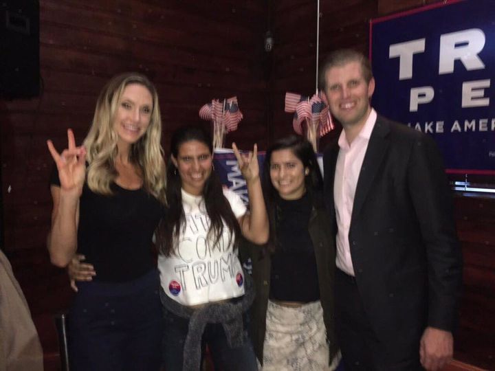 Sisters Annie Cardelle, 23, and Ceci Cardelle, 17, pose for a photo with Donald Trump's son Eric and his wife, Lara.