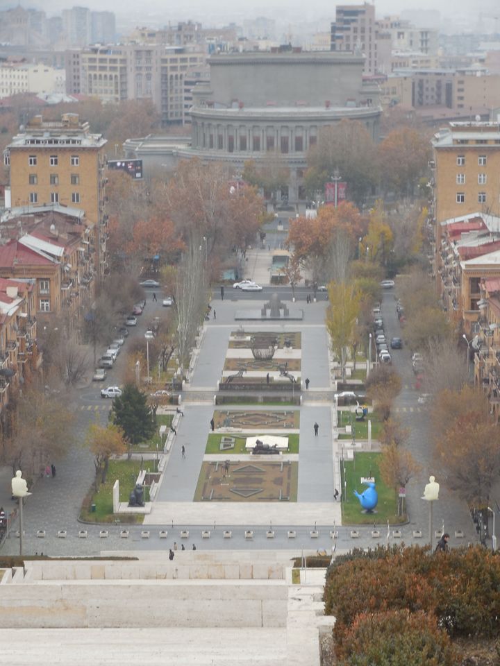 The Cascades sculpture park leading to the Yerevan Opera building.