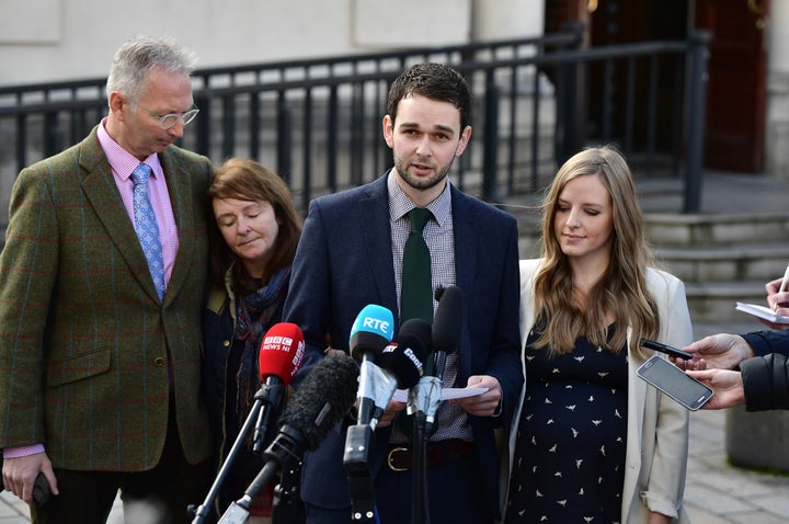 Daniel McArthur (2nd R), managing director of Ashers Bakery and his wife Amy McArthur (R)