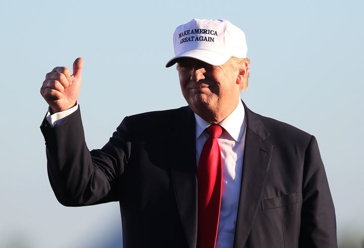 Republican presidential nominee Donald Trump speaks during a campaign rally in Naples, Florida, on Oct. 23, 2016.