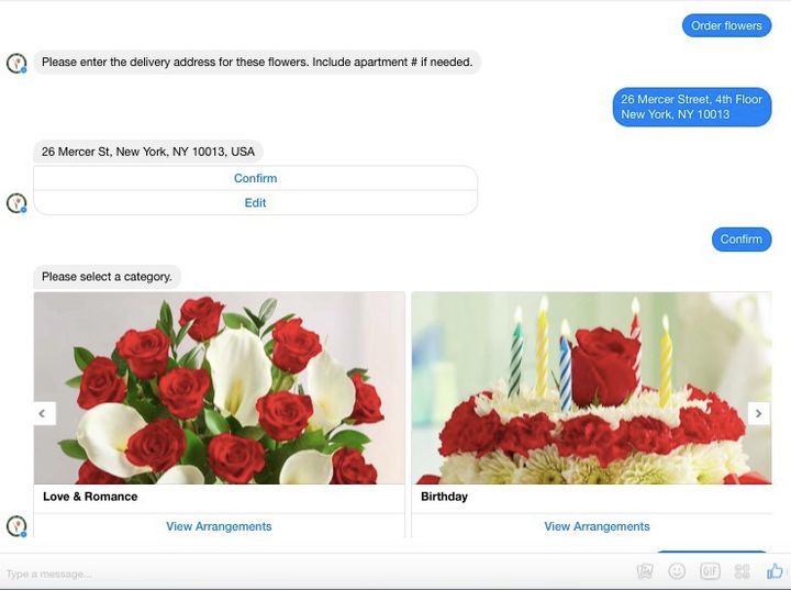 The 1-800-Flowers.com chatbot. Source: Digiday