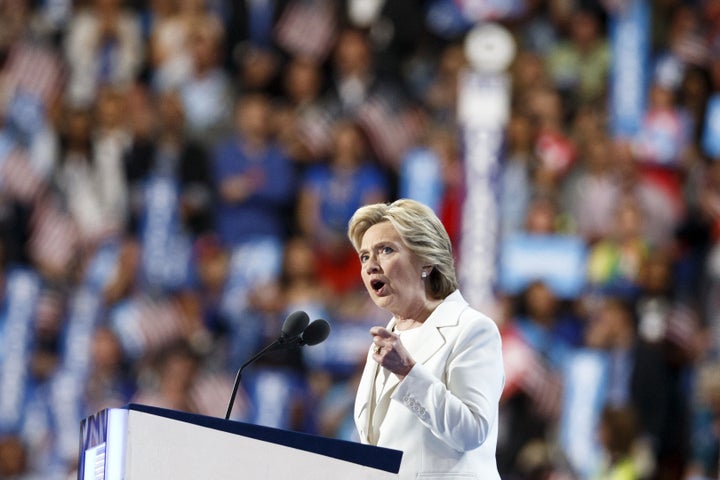 U.S. Democratic Presidential Candidate Hillary Clinton speaks at the 2016 U.S. Democratic National Convention in Philadelphia, Pennsylvania, on July 28, 2016.