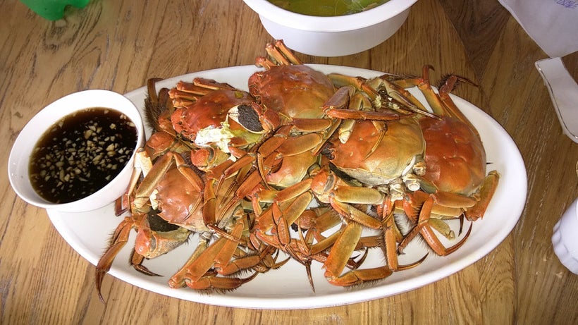 The crabs are cooked and served for lunch