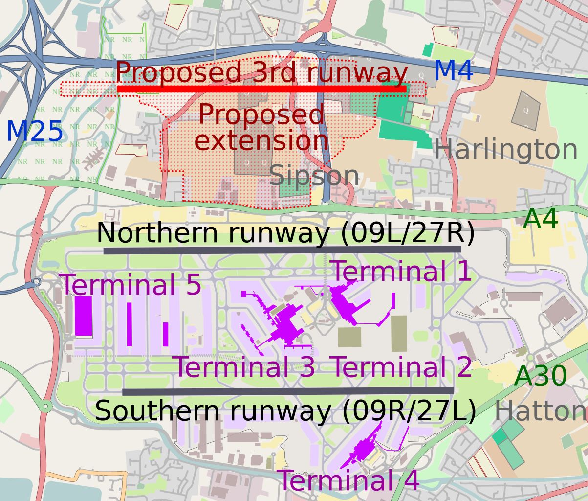 The proposed new third runway at London Heathrow Airport