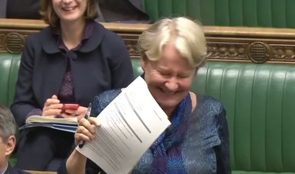 A giggling Goodman loses it in the Commons