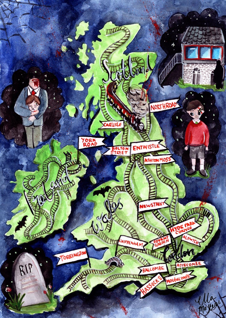 The map shows where the UK's most haunted train stations are