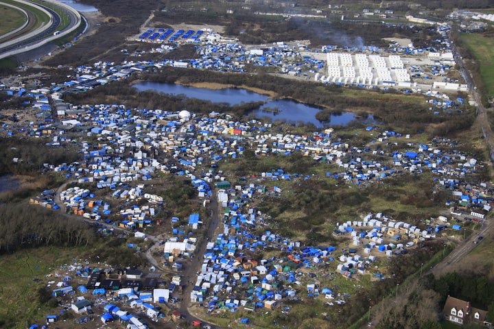 Aerial view of the 'Jungle' before work began to dismantle the camp this week.