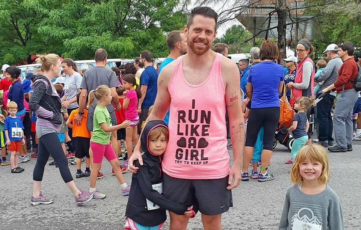 Reynolds is a big fan of shirts with empowering messages -- like this "I Run Like A Girl" tank he purchased for a 5K race. 