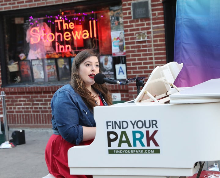 Mary Lambert crooned "She Keeps Me Warm" and "Secrets" as part of her surprise set outside New York's Stonewall Inn on Monday. 