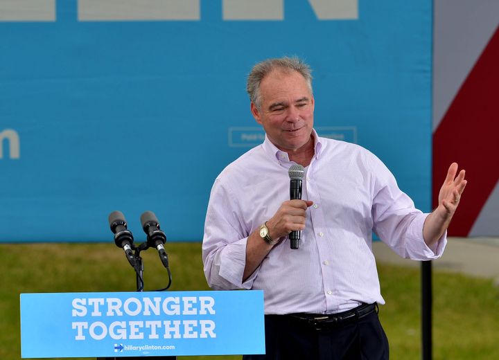 Democratic vice presidential nominee U.S. Sen. Tim Kaine (D-VA) speaks during a campaign rally at Florida International University on October 24, 2016 in Miami, Florida.