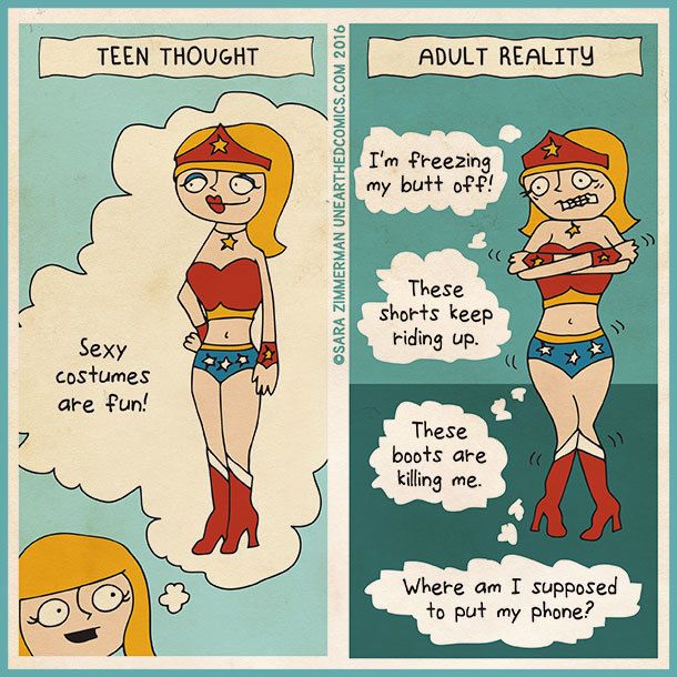 Sexy Costumes: Teen thought vs. Adult reality (http://UnearthedComics.com)