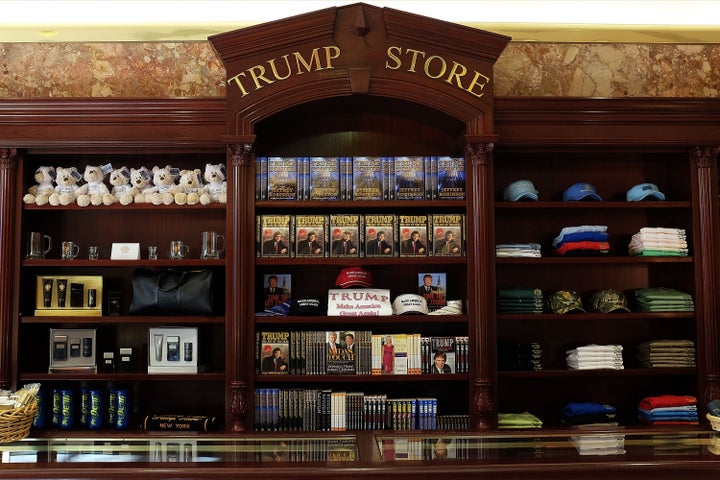 The novel placed on the top shelf on July 22, 2015, at the Trump Store in Trump Tower.