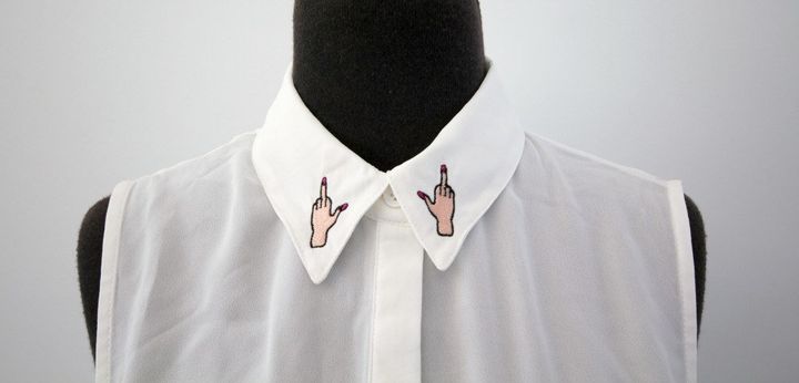 Middle Finger Embroidered Collar Sleeveless Shirt Blouse, $45, Etsy