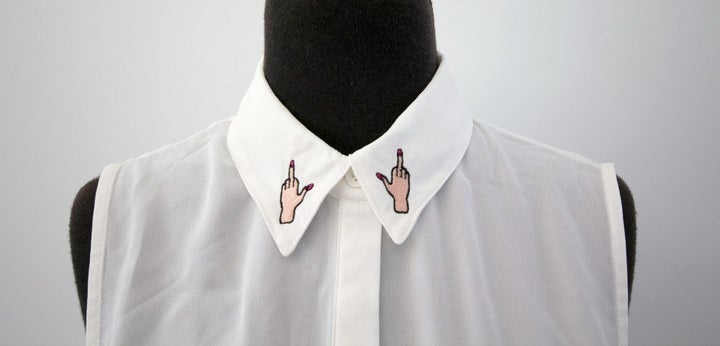 Middle Finger Embroidered Collar Sleeveless Shirt Blouse, $45, <a href="https://www.etsy.com/listing/385750244/middle-finger-emoji-embroidered-collar?ga_order=most_relevant&ga_search_type=all&ga_view_type=gallery&ga_search_query=fuck%20collar&ref=sr_gallery_30" target="_blank">Etsy</a>
