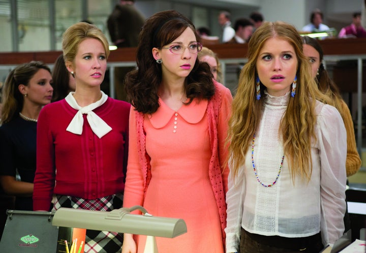 Anna Camp, Erin Darke and Genevieve Angelson play researchers at fictional magazine News of the Week. The writing and ed
