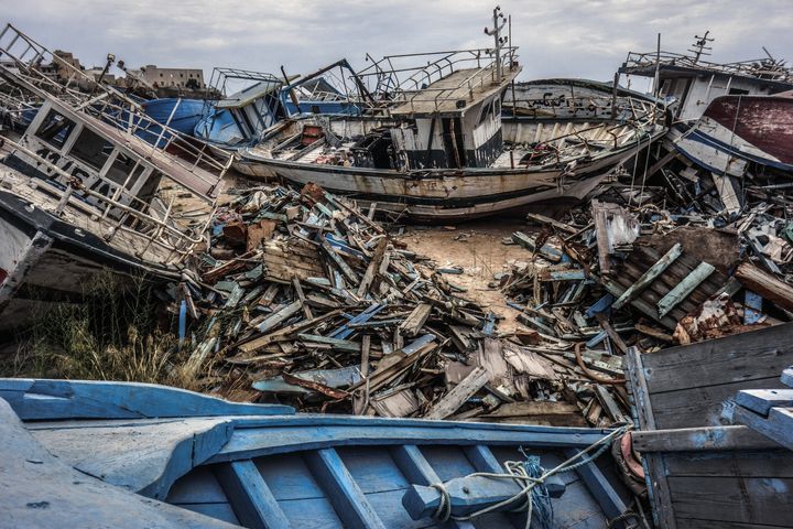 A migrant ship graveyard on Sept. 8, 2014 in Lampedusa, Italy.