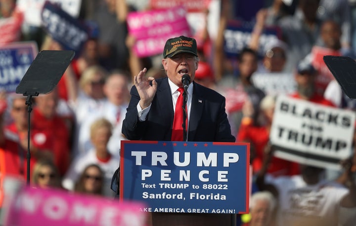 Donald Trump speaks at a campaign rally in Sanford, Florida, on Tuesday. He made false claims about Hillary Clinton at a rally in Tallahassee later that evening.