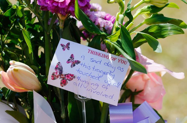 A tribute left on flowers at Dreamworld.