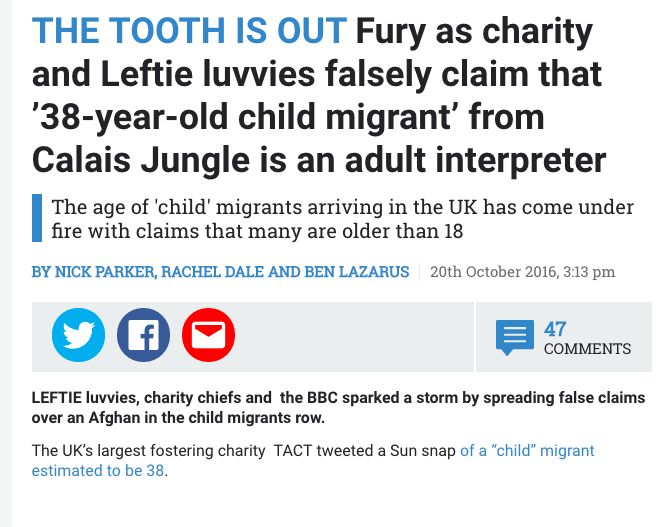 The Sun reported that 'leftie luvvies' had spread false claims about the identity of one of the child migrants.