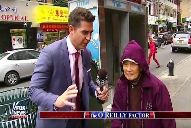 Matt Watters interviews a woman in NYC's China Town