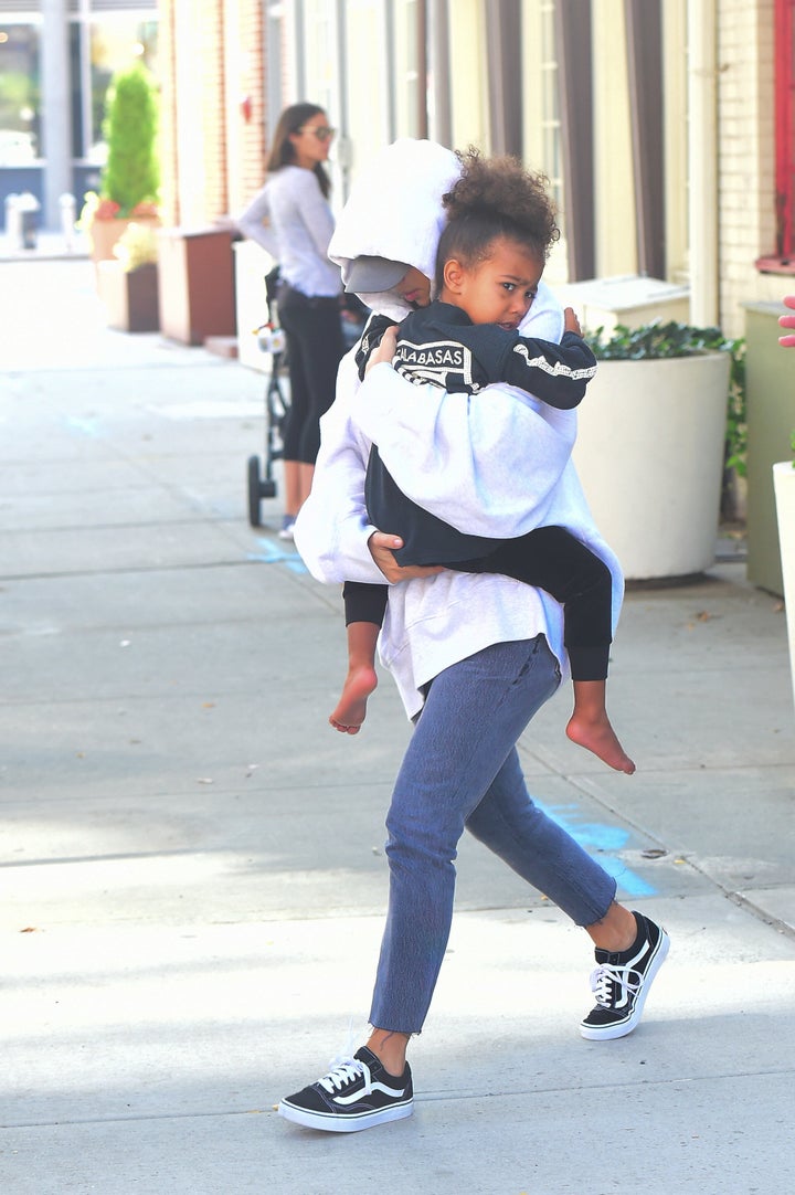 Kim Kardashian and North West are seen walking in Soho on Oct. 6, 2016 in New York City.