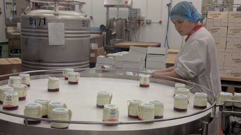 Glenilen yoghurt is packed in glass bottles