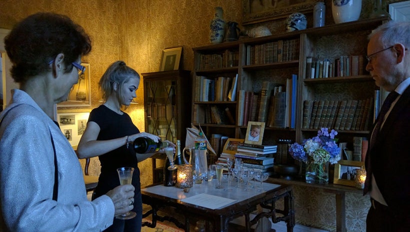 Champagne preceded an elegant small dinner at Drishane House