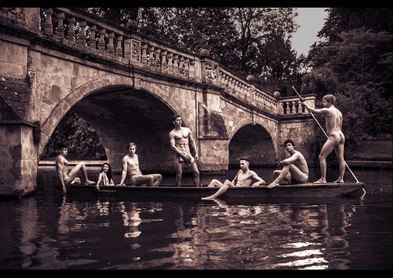 Cambridge's swimming team gave tourists an eyeful while punting on the River Cam