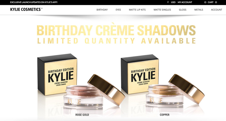 The homepage of a website Kylie Jenner says is NOT affiliated with her and is selling counterfeit products.