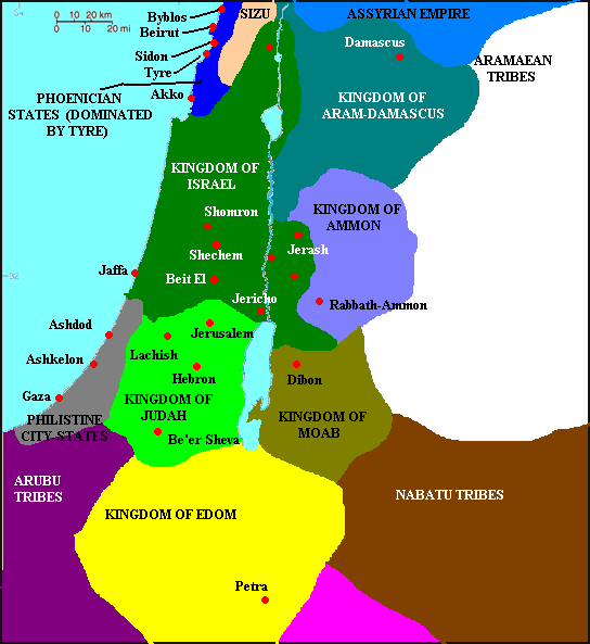 Map of the Levant from 830 BC showing Philistia, which in some accounts is larger than indicated.