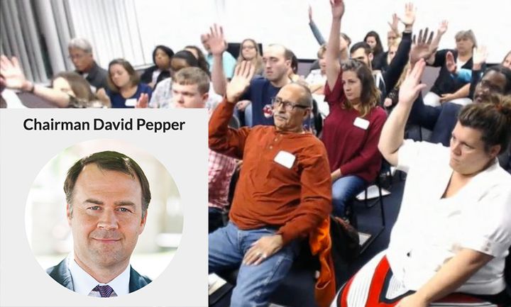 <p>Background: Undecided Ohio voters. Inset: Ohio <a href="https://www.huffpost.com/news/topic/democratic-party">Democratic Party</a> Chairman David Pepper</p>