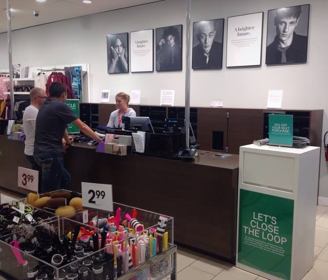 H&M has conveniently placed recycling bins by its cash registers, so now you can feel better about buying more stuff.