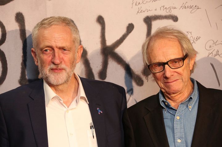 Ken Loach and Jeremy Corbyn pose together for photographers upon their arrival at the premiere of the film 'I, Daniel Blake', at a central London.