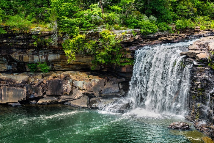 A waterfall gushing at Little River Canyon National Preserve in northern Alabama.