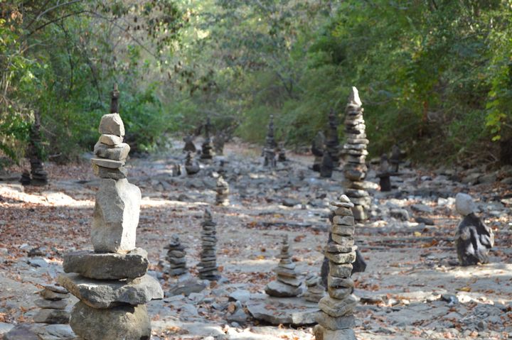 Patton Creek in Hoover, Alabama, has dried up completely this drought season. Reid said his neighbors built cairns to mark the drying of the stream.