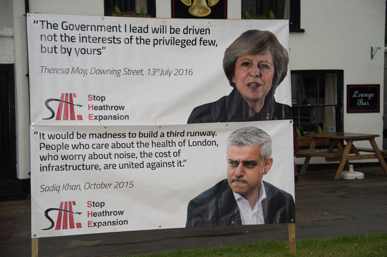 Politicians' quotes are displayed across the Heathrow villages to remind passersby of promises and pledges