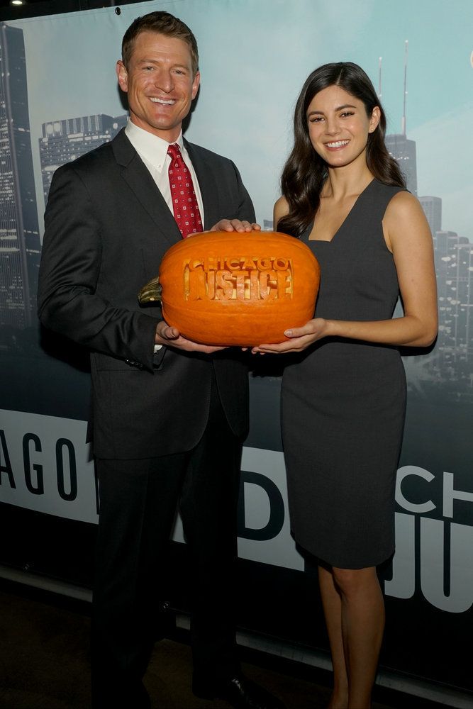 <p>NBCUNIVERSAL EVENTS -- "One Chicago Day" -- Pictured: (l-r) Philip Winchester, Monica Barbaro, "Chicago Justice" at the "One Chicago Day" event at Lagunitas Brewing Company in Chicago, IL, on October 24, 2016 </p>