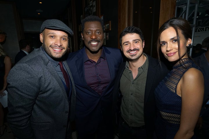 NBCUNIVERSAL EVENTS -- "One Chicago Day" -- Pictured: (l-r) Joe Minoso, "Chicago Fire", Eamonn Walker, "Chicago Fire", Yuri Sardarov, "Chicago Fire, and Monica Raymund, "Chicago Fire" at the "One Chicago Day" Party at Swift & Sons Steakhouse in Chicago, IL on October 24, 2016 